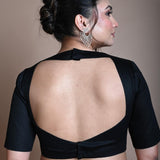 Black Backless Blouse in Cotton with Square Neckline with Half Sleeve - Anvi Couture