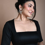 Black Backless Blouse in Cotton with Square Neckline with Half Sleeve - Anvi Couture