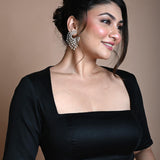 Black Backless Blouse in Cotton with Square Neckline with Half Sleeve - Anvi Couture