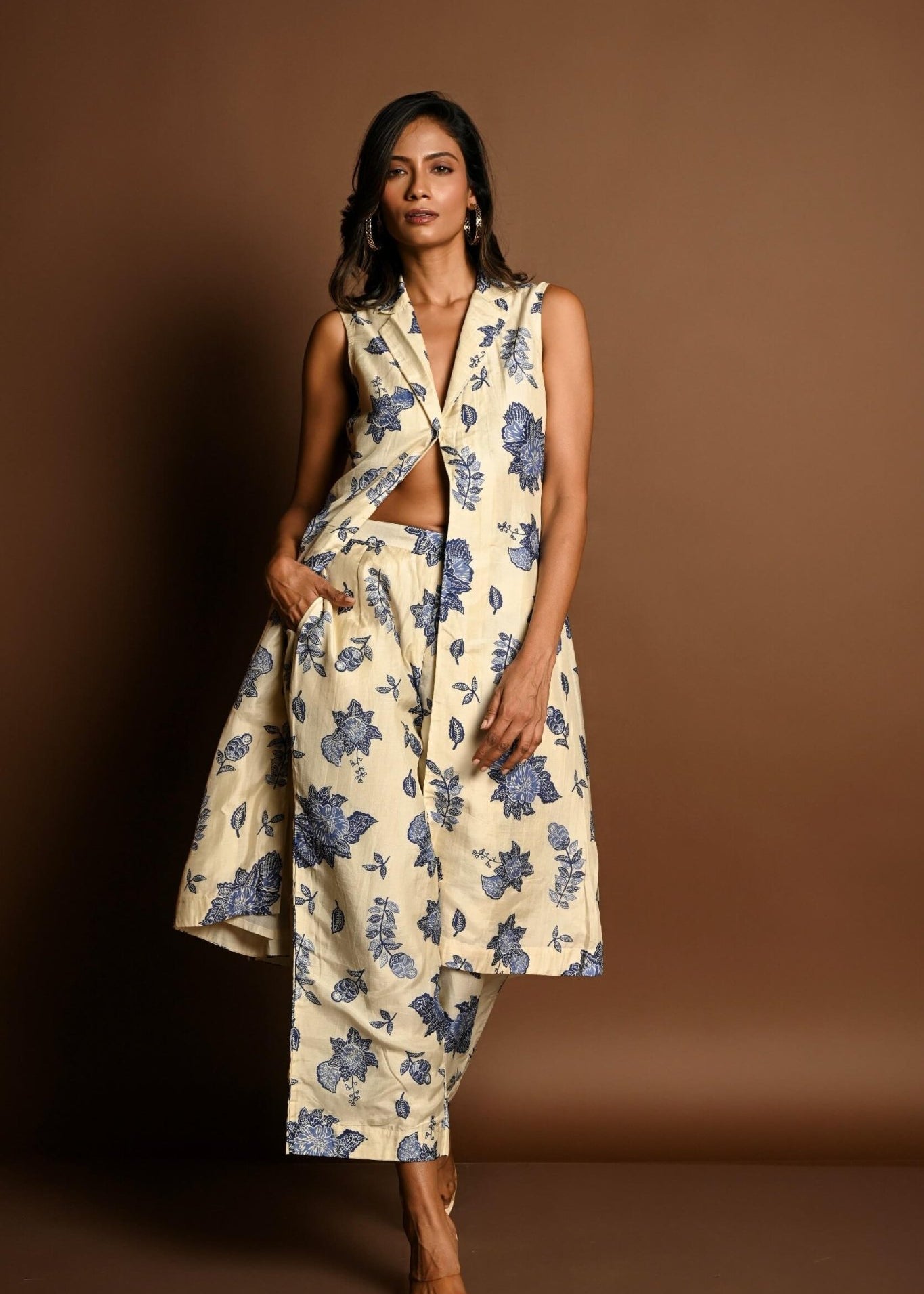 Long Jacket and Pant Set in Floral Prints - Anvi Couture