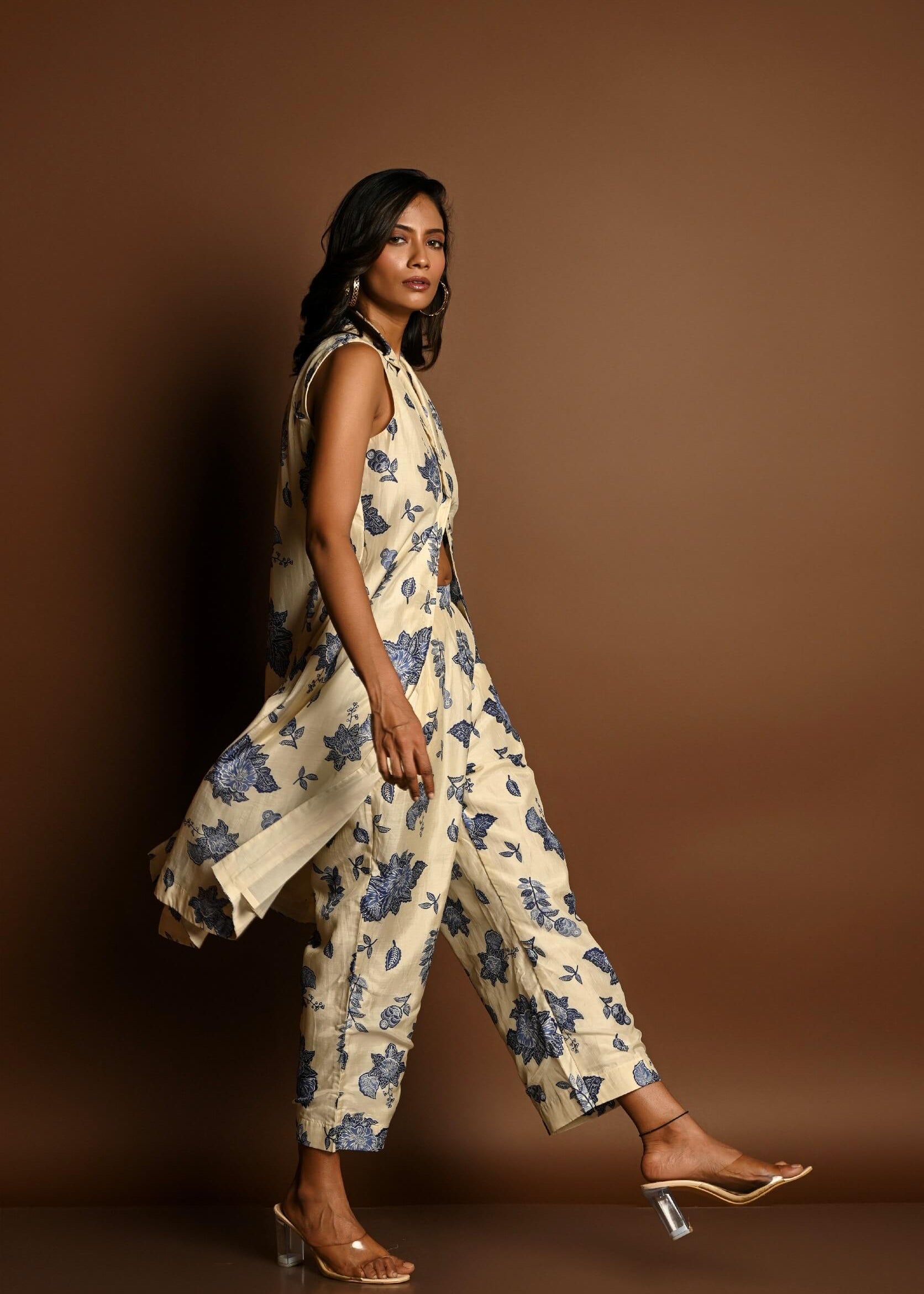 Long Jacket and Pant Set in Floral Prints - Anvi Couture