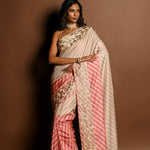 Light Pink and White Parsi Gara Embroidered Saree - Anvi Couture