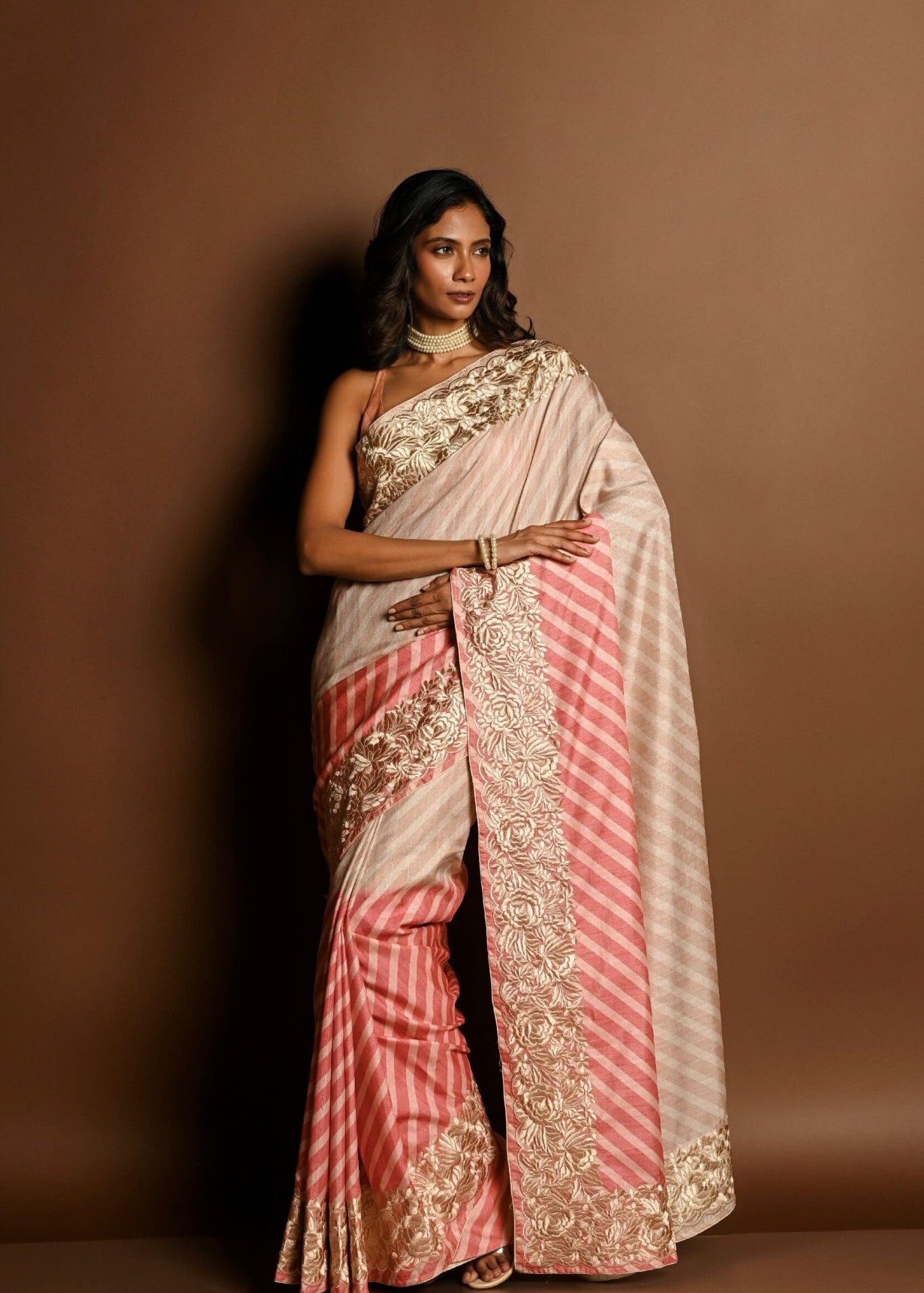 Light Pink and White Parsi Gara Embroidered Saree - Anvi Couture