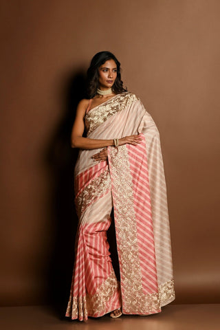 Light Pink and White Parsi Gara Embroidered Saree