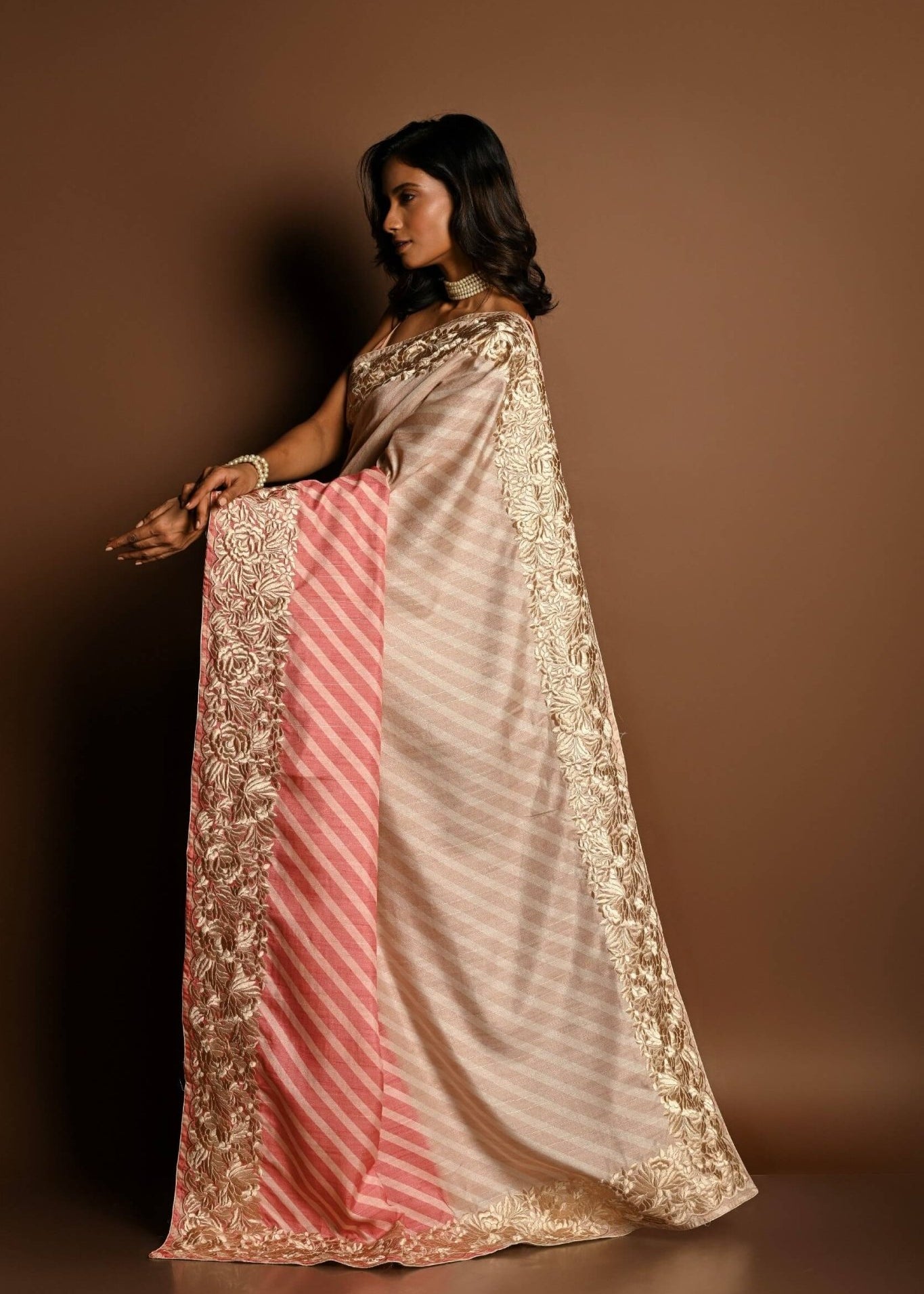 Light Pink and White Parsi Gara Embroidered Saree - Anvi Couture