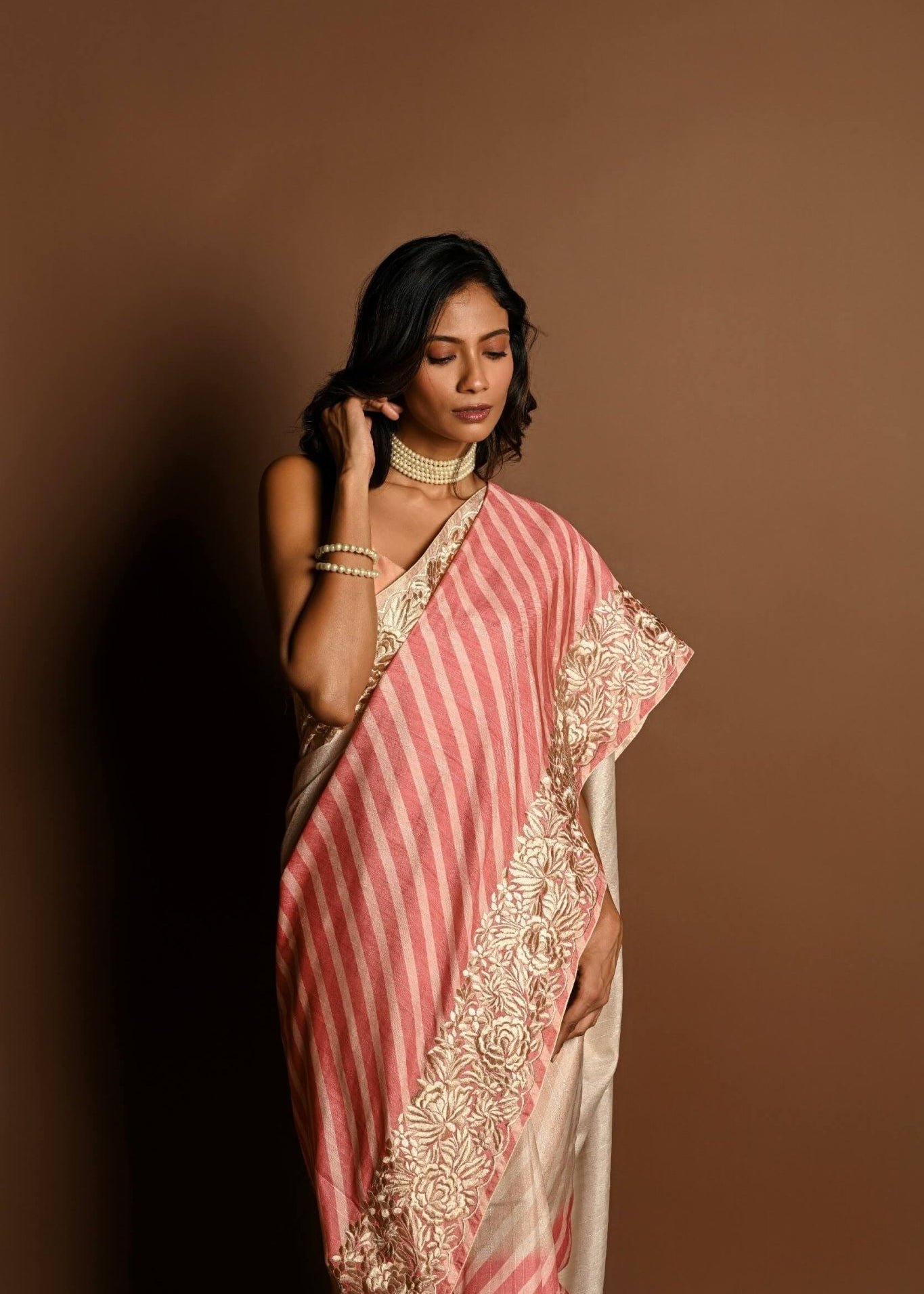 Light Pink and White Parsi Gara Embroidered Saree - Anvi Couture