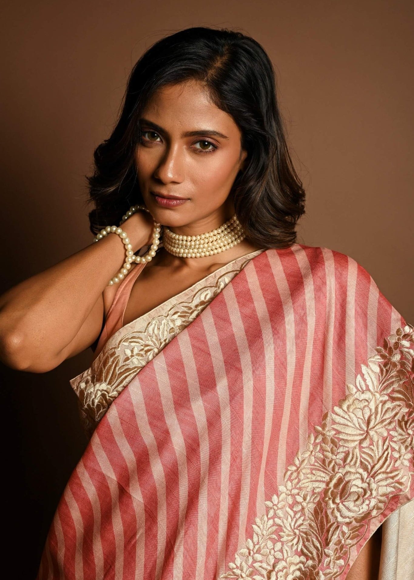 Light Pink and White Parsi Gara Embroidered Saree - Anvi Couture