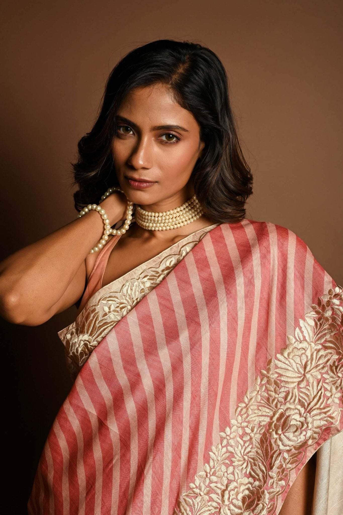 Light Pink and White Parsi Gara Embroidered Saree - Anvi Couture