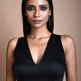 Black Sleeveless blouse with V Neck Neckline - Image 1