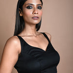Black Sleeveless Blouse in Cotton with Sweetheart Neckline –  Image 2