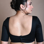 Black Half Sleeve Blouse in Cotton with Square Neckline - Image 3