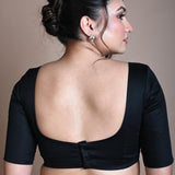 Black Half Sleeve Blouse in Cotton with Square Neckline - Image 3