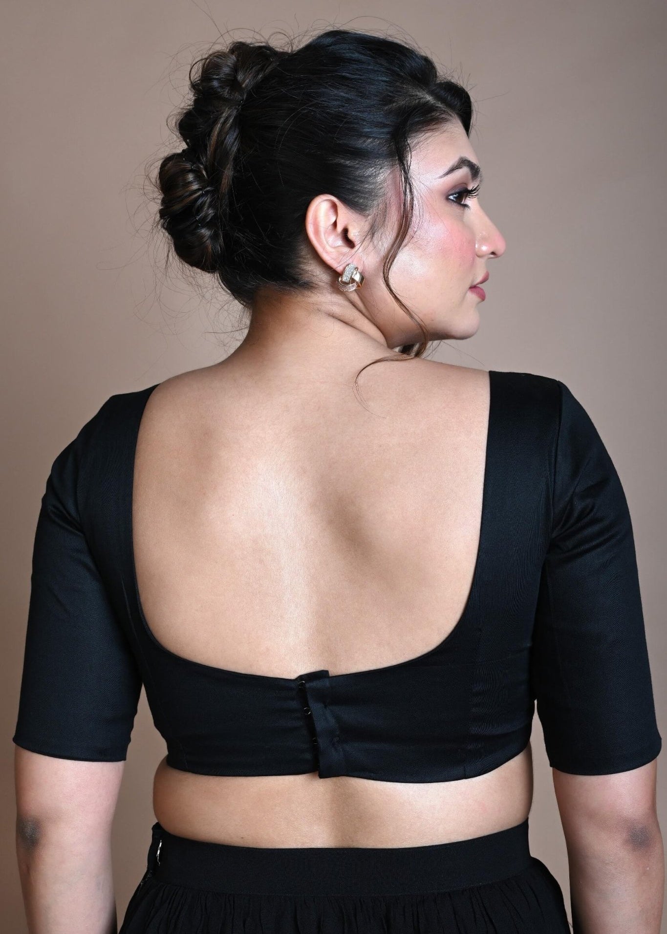Black Half Sleeve Blouse in Cotton with Square Neckline - Image 3