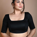 Black Half Sleeve Blouse in Cotton with Square Neckline - Image 1