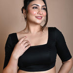 Black Half Sleeve Blouse in Cotton with Square Neckline - Image 2