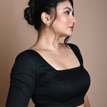 Black Half Sleeve Blouse in Cotton with Square Neckline - Image 4