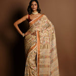 Cream Color Jamdani Saree with All Over Floral Weaving - Anvi Couture