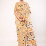 Cream Cotton Pure Dhakai Jamdani Saree with All Over Motifs - Anvi Couture