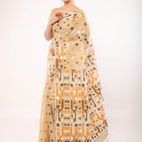 Cream Cotton Pure Dhakai Jamdani Saree with All Over Motifs - Anvi Couture
