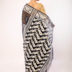 Black and White Pure Cotton Dhakai Jamdani Saree - Anvi Couture