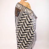Black and White Pure Cotton Dhakai Jamdani Saree - Anvi Couture