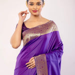 Purple Art silk Saree with Contrasting Gold Zari Border - Anvi Couture