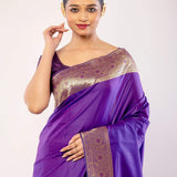 Purple Art silk Saree with Contrasting Gold Zari Border - Anvi Couture