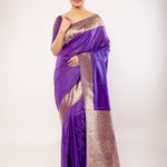 Purple Art silk Saree with Contrasting Gold Zari Border - Anvi Couture