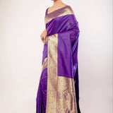Purple Art silk Saree with Contrasting Gold Zari Border - Anvi Couture