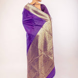 Purple Art silk Saree with Contrasting Gold Zari Border - Anvi Couture