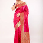 Pink Art silk Saree with Contrasting Gold Zari Border - Anvi Couture