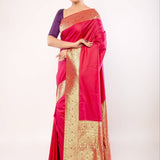 Pink Art silk Saree with Contrasting Gold Zari Border - Anvi Couture