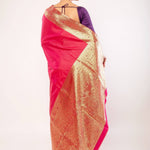 Pink Art silk Saree with Contrasting Gold Zari Border - Anvi Couture