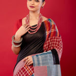 Black Multicolored Pure Cotton Gamcha Saree - Anvi Couture