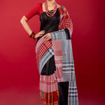 Black Multicolored Pure Cotton Gamcha Saree - Anvi Couture