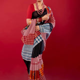Black Multicolored Pure Cotton Gamcha Saree - Anvi Couture