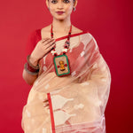 Off White Red Muslin Silk Pure Handloom Jamdani Saree - Anvi Couture
