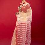 Off White Red Muslin Silk Pure Handloom Jamdani Saree - Anvi Couture