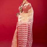 Off White Red Muslin Silk Pure Handloom Jamdani Saree - Anvi Couture