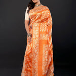 Orange and White Pure Batik Print Silk Saree - Anvi Couture