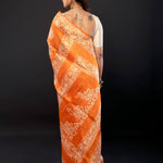 Orange and White Pure Batik Print Silk Saree - Anvi Couture