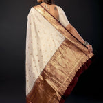 White Pure Katan Silk Saree with Contrasting Border - Anvi Couture