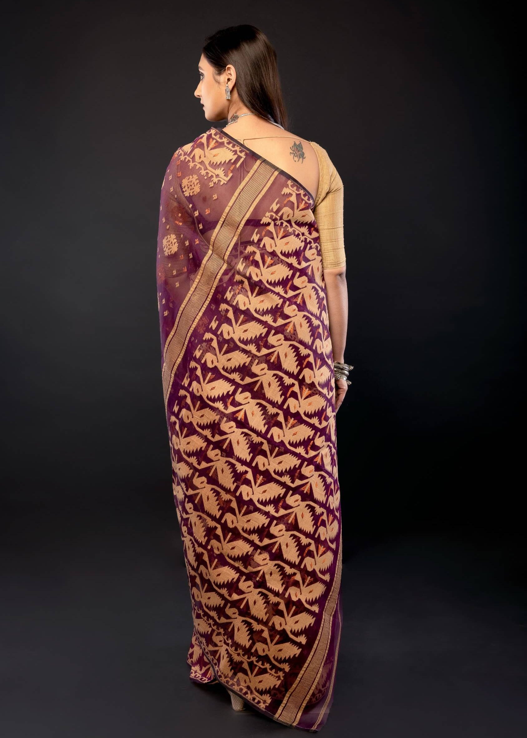 Purple Bangladeshi Dhakai Jamdani with all over Jaal work - Anvi Couture