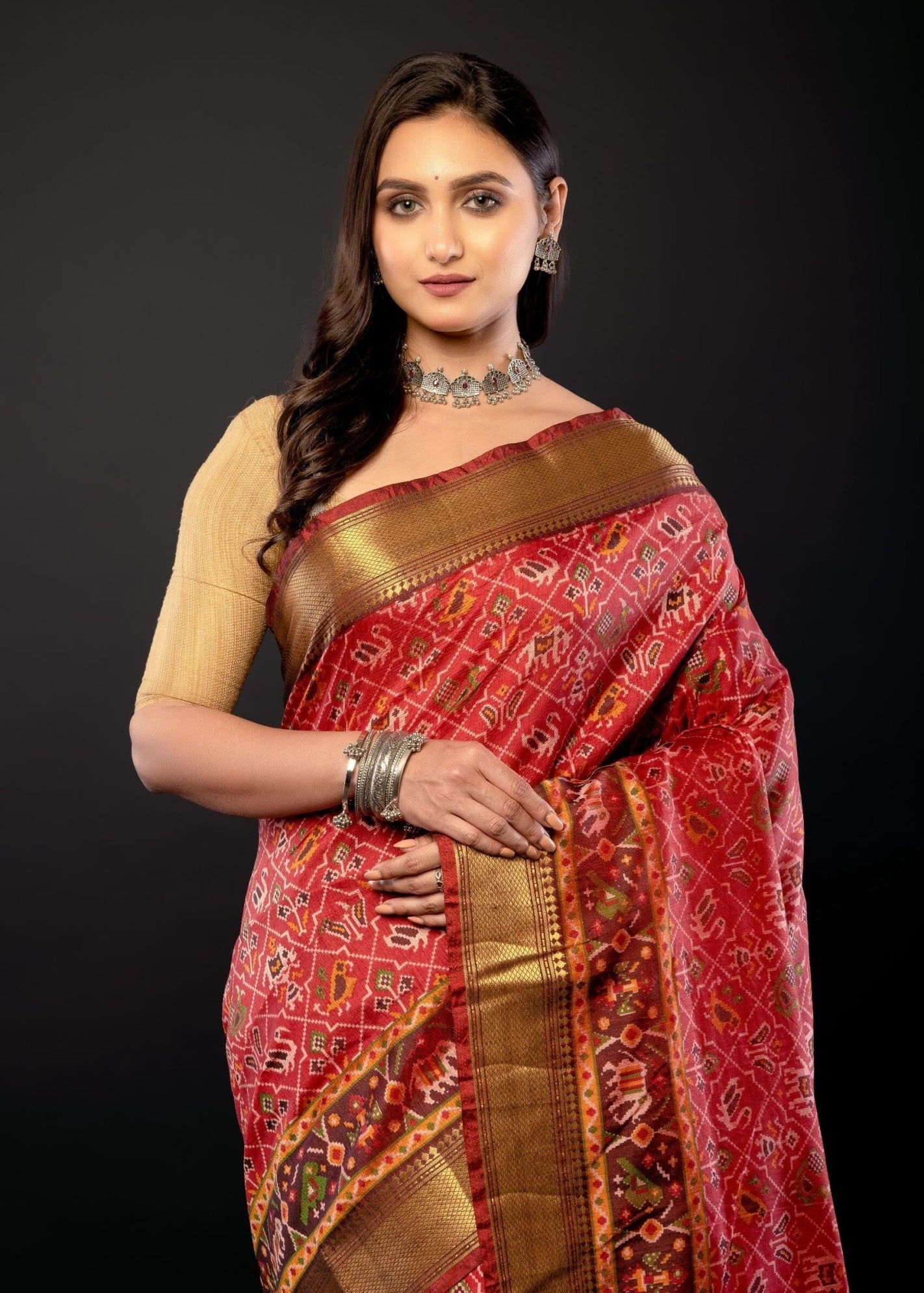 Red and Gold Traditional Patola Silk Saree - Anvi Couture
