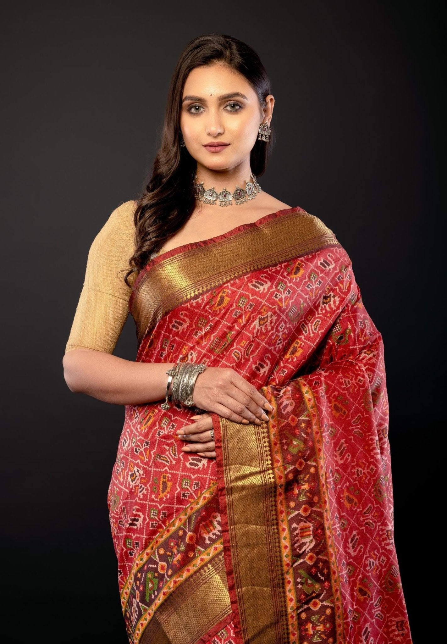 Red and Gold Traditional Patola Silk Saree - Anvi Couture