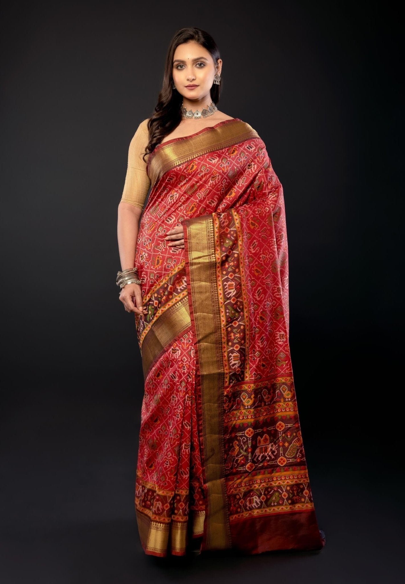 Red and Gold Traditional Patola Silk Saree - Anvi Couture