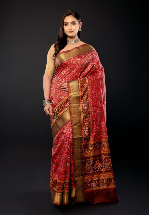Red and Gold Traditional Patola Silk Saree - Anvi Couture