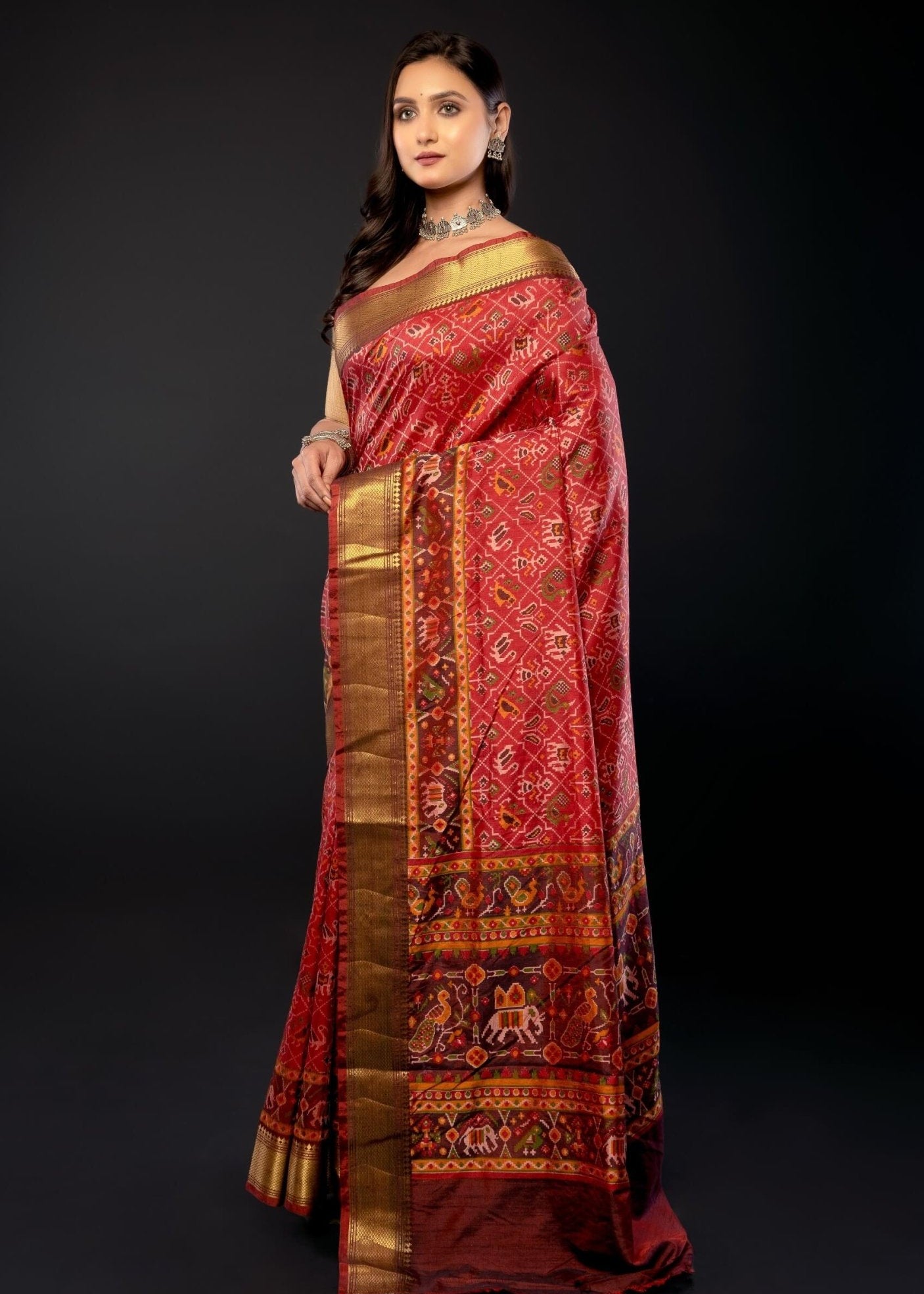 Red and Gold Traditional Patola Silk Saree - Anvi Couture