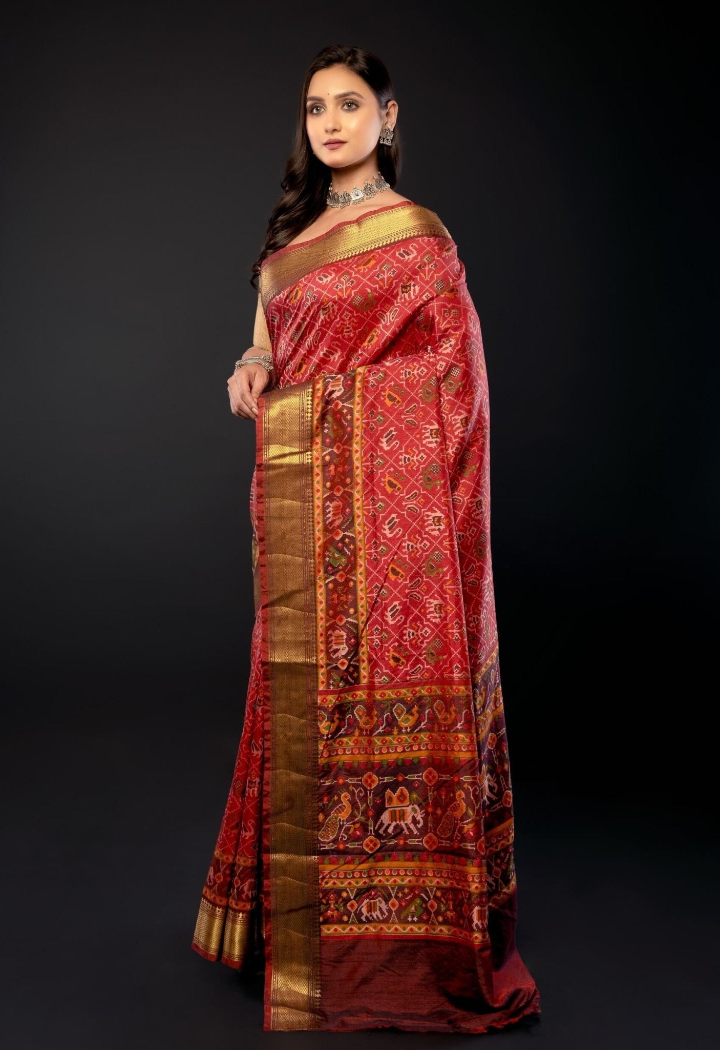Red and Gold Traditional Patola Silk Saree - Anvi Couture