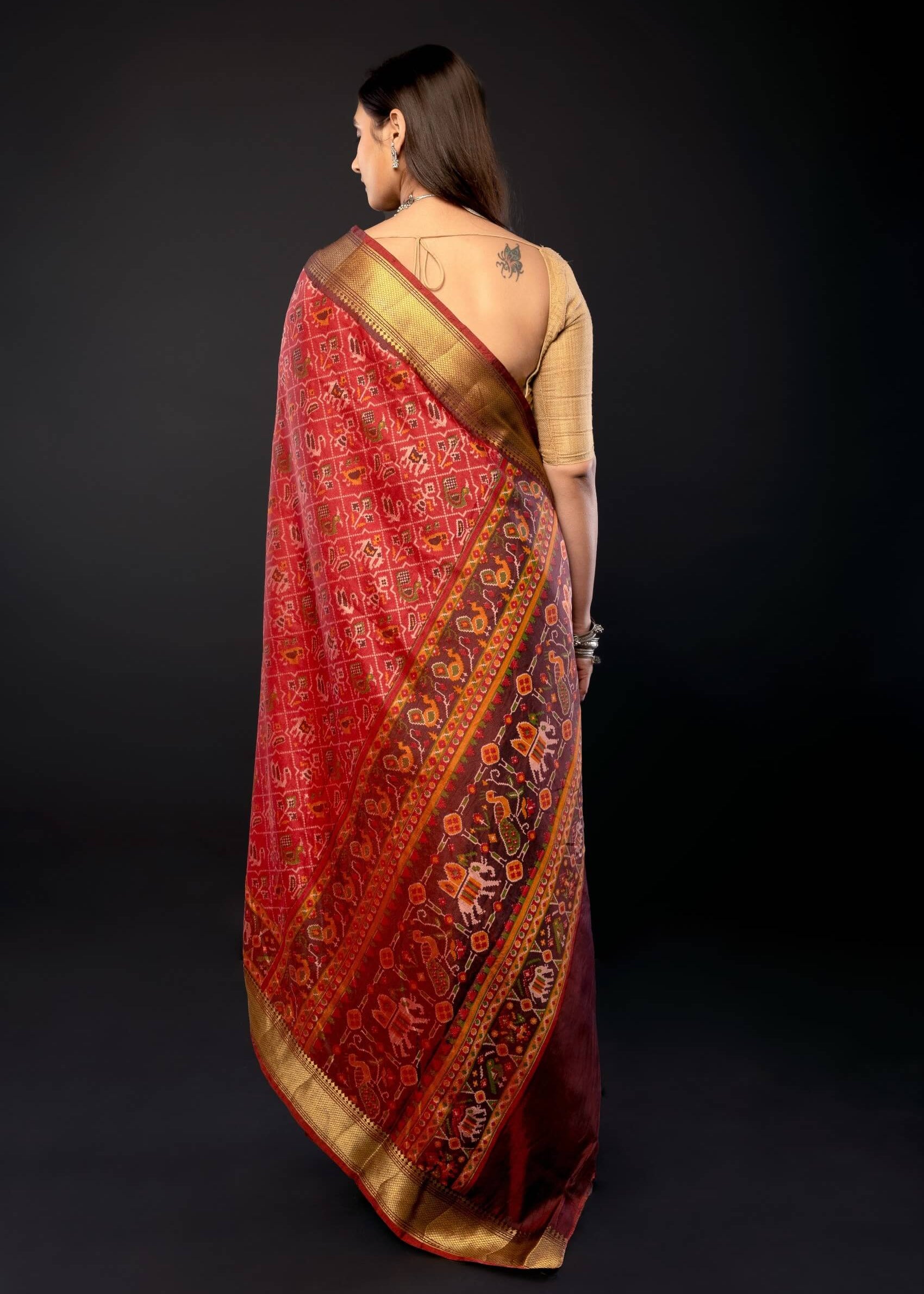 Red and Gold Traditional Patola Silk Saree - Anvi Couture